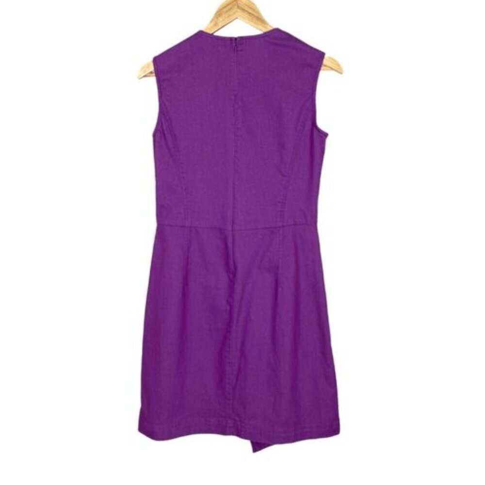 W BY WORTH COTTON CANVAS PURPLE FRONT ZIPPER SHEATH DRESS - Picture 7 of 9